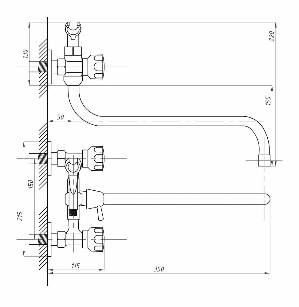 Смеситель Ванна 1/2 м/к (сборный) ПСМ-150-К/77 пластик СТАНДАРТ-Б тип См-ВУДРНШлР
