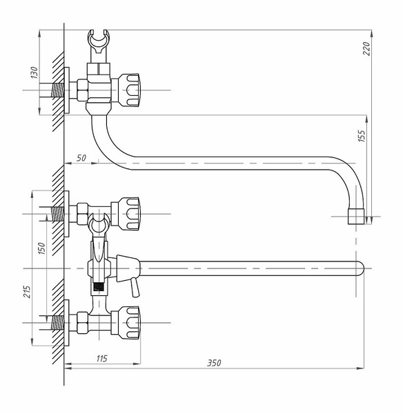 Смеситель Ванна 1/2 м/к (сборный) ПСМ-150-К/77 пластик СТАНДАРТ-Б тип См-ВУДРНШлР