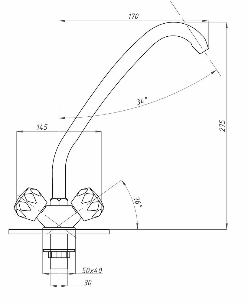 Смеситель Кухня 1/2 м/к на гайке ПСМ-117-К/65 Стекло СТАНДАРТ-Б тип См-МДЦБр