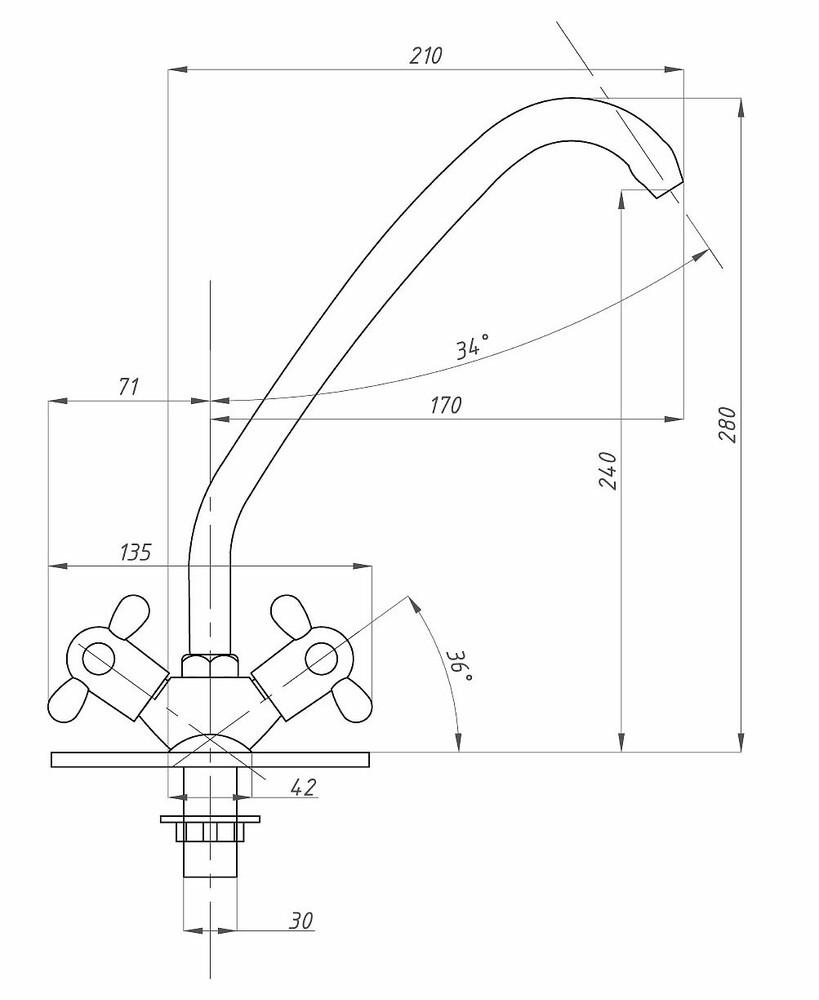 Смеситель Кухня 1/2 м/к на гайке ПСМ-120-К/99 пластик СТАНДАРТ-Б тип См-МДЦБр