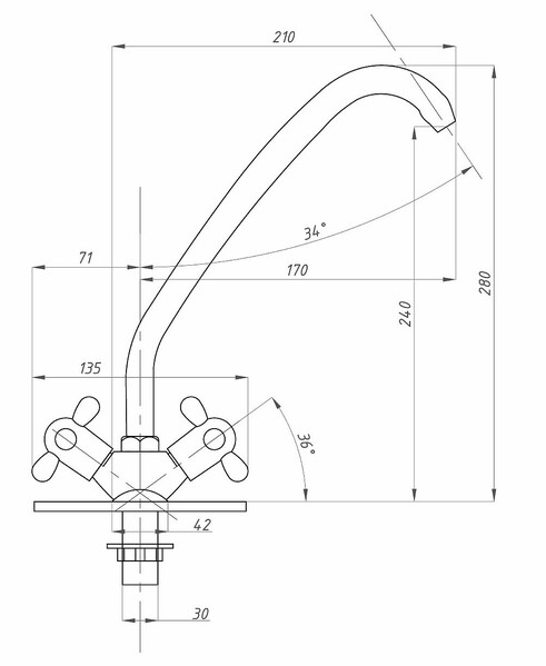 Смеситель Кухня 1/2 м/к на гайке ПСМ-120-К/99 пластик СТАНДАРТ-Б тип См-МДЦБр