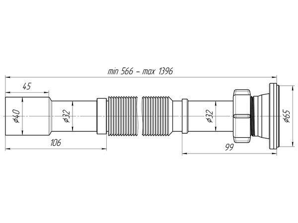 G217 Гофросифон АНИ Пласт 1 1/4"*32/40 удлинённый, L566-1396мм