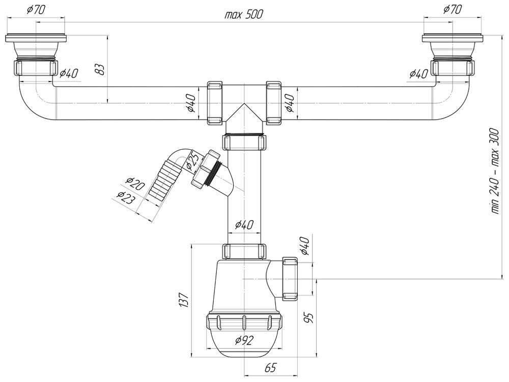 A3500 Сифон АНИ Пласт 1 1/2"*40 Грот двойной с носиком