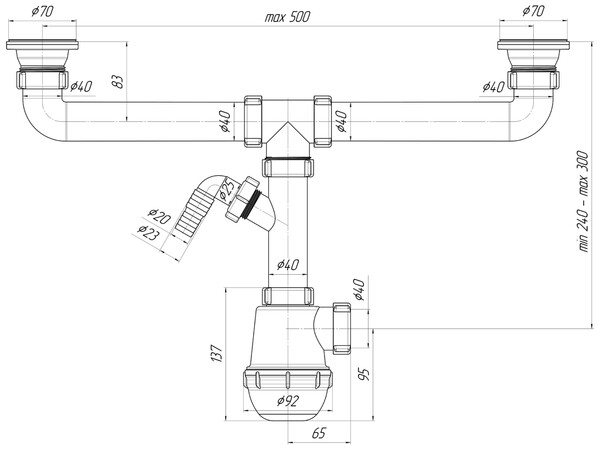 A3500 Сифон АНИ Пласт 1 1/2"*40 Грот двойной с носиком