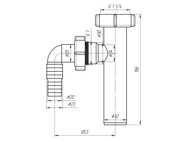 M220 Отвод для стиральной машины 1 1/4"*32 АНИ Пласт