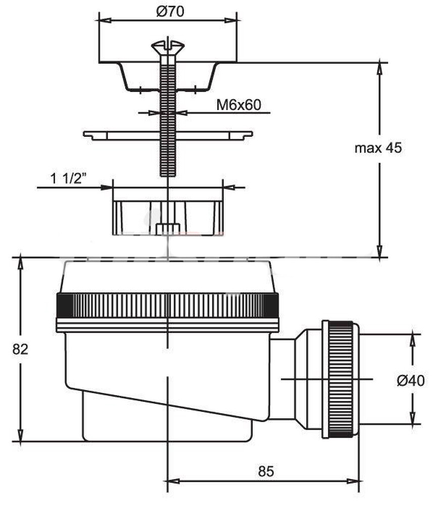 ВП 0686 Сифон для душевого поддона "Элит" 1 1/2"х40, с нерж.реш D=70 мм
