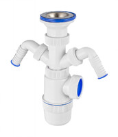 ВП 6144 Сифон "Элит" с нерж.чашкой , с двойным отводом для СМ (1 1/2 - 40 мм)
