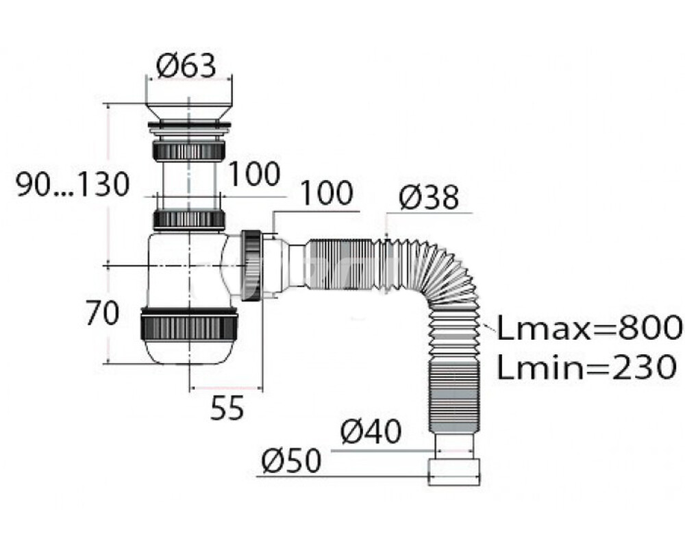 ВП 6710 Сифон "МИНИ Элит " с гибкой трубой (1 1/2-40/50)