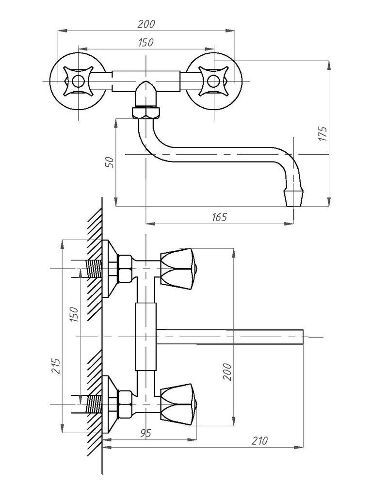 Смеситель Кухня 1/2 м/к СТЕНА ПСМ-108-К/50 Металл СТАНДАРТ-Б настенный тип См-МДРНр