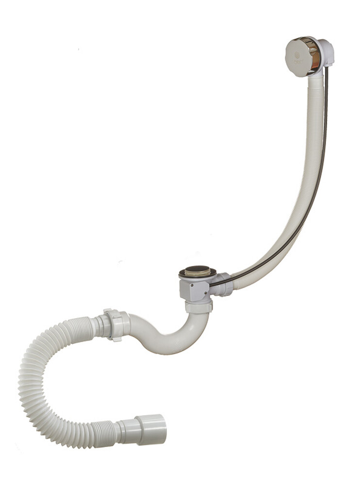 А-24089 Cифон для ванны (обвязка) ОРИО 1 1/2"х40, с переливом и гибкой трубой 40-40/50 (полуавтомат)