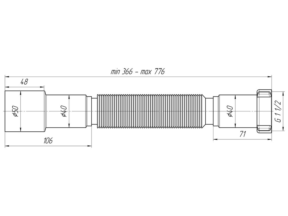 K106 Гофра АНИ Пласт 1 1/2"*40/50, L366-776мм