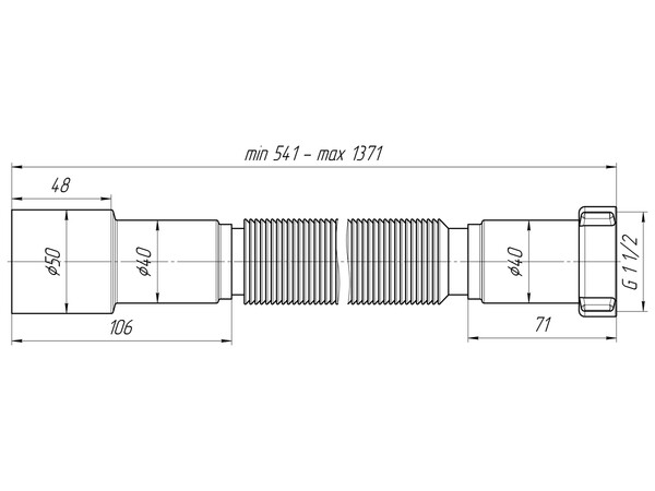 K116 Гофра АНИ Пласт 1 1/2"*40/50 удлинённая, L541-1371мм