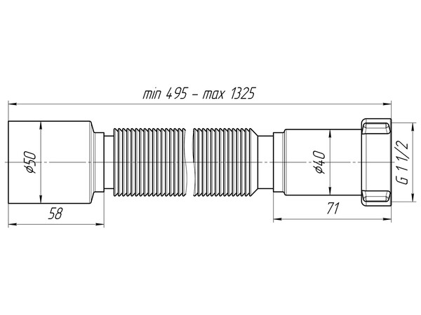K115 Гофра АНИ Пласт 1 1/2"*50 удлинённая, L495-1325мм