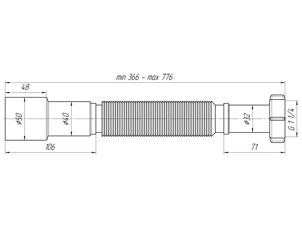 K206 Гофра АНИ Пласт 1 1/4"*40/50, L366-776 мм