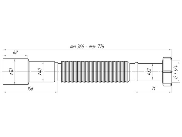 K206 Гофра АНИ Пласт 1 1/4"*40/50, L366-776 мм