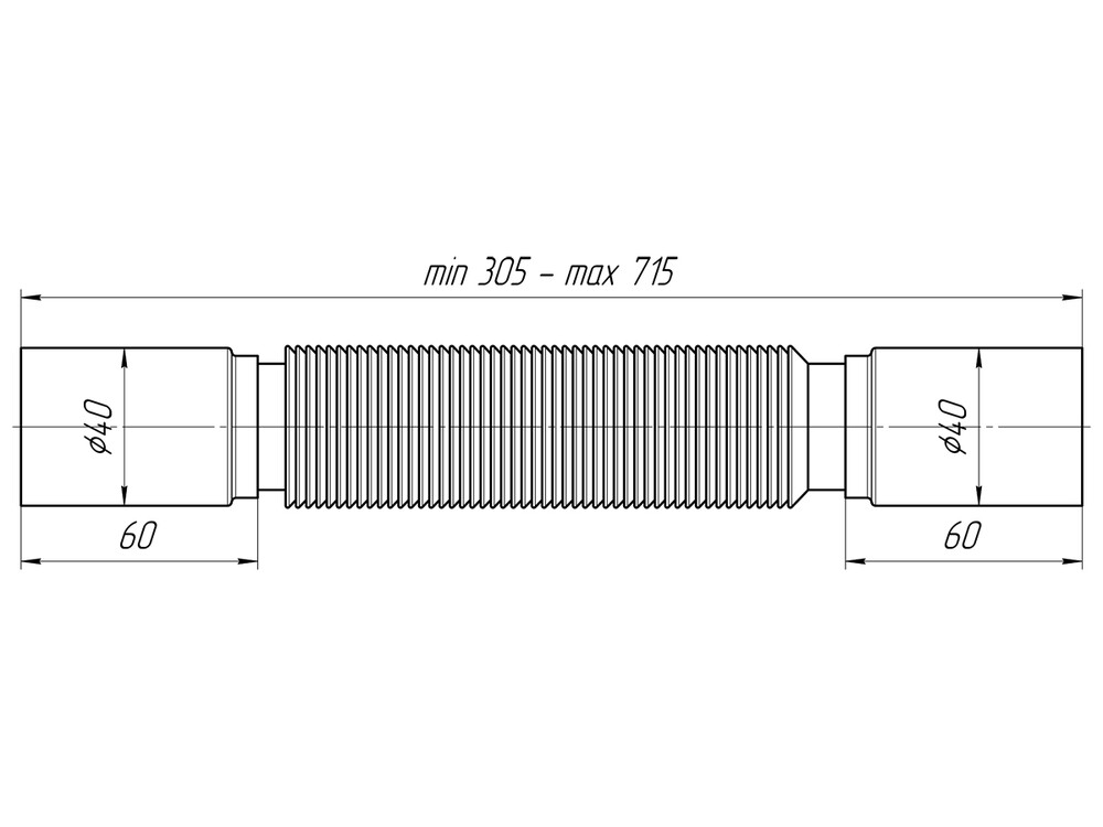 K404 Гофра АНИ Пласт 40*40 без гайки, L305-715мм