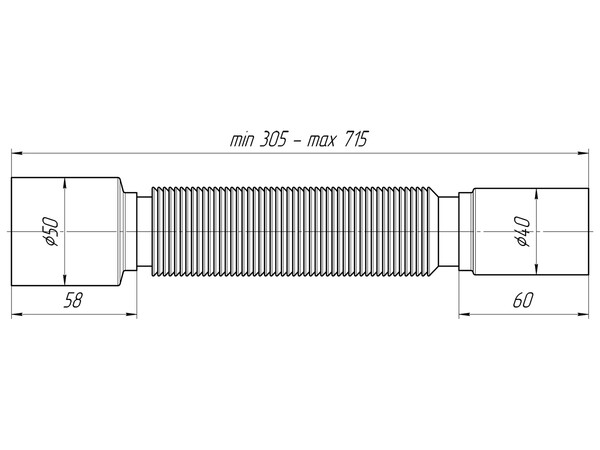 K405 Гофра АНИ Пласт 40*50 без гайки, L305-715мм