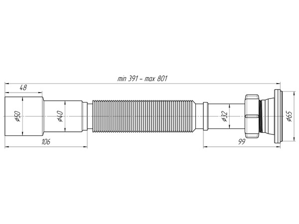 G206 Гофросифон АНИ Пласт 1 1/4"*40/50, L391-801мм