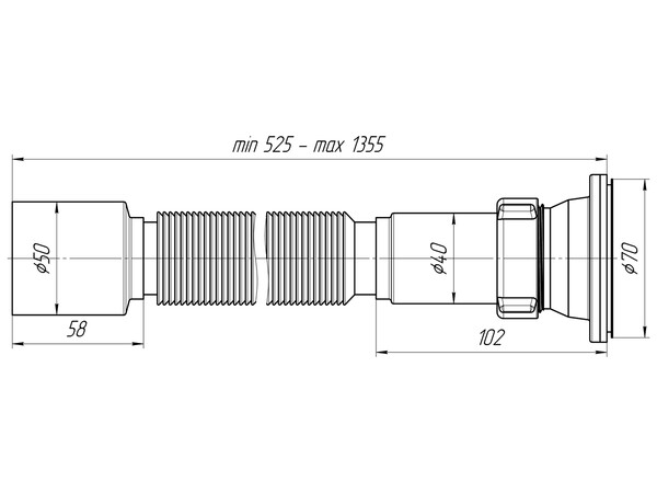 G115 Гофросифон АНИ Пласт 1 1/2"*50 удлинённый, L525-1355мм