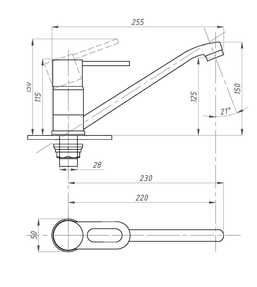 Смеситель Кухня d-40 дл. нос на гайке ПСМ - 425 - КТ/008 ПЛЮС тип См-МОЦБА, См-УмОЦБА
