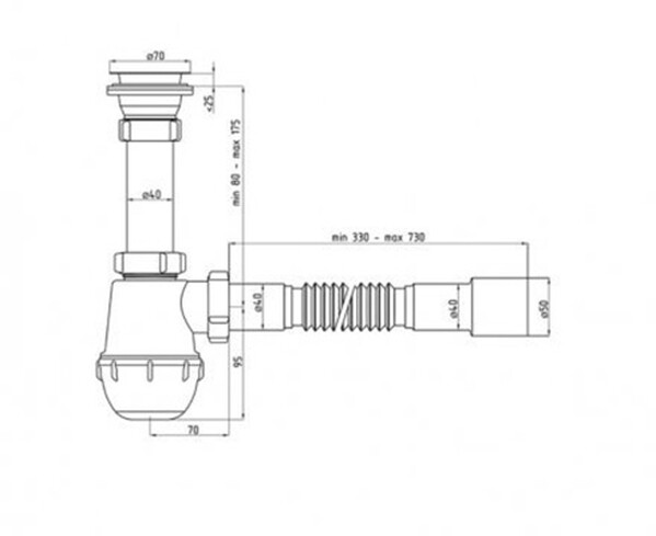 A0515 Сифон АНИ Пласт 1 1/2"*40 Грот с гофрой 40*40/50