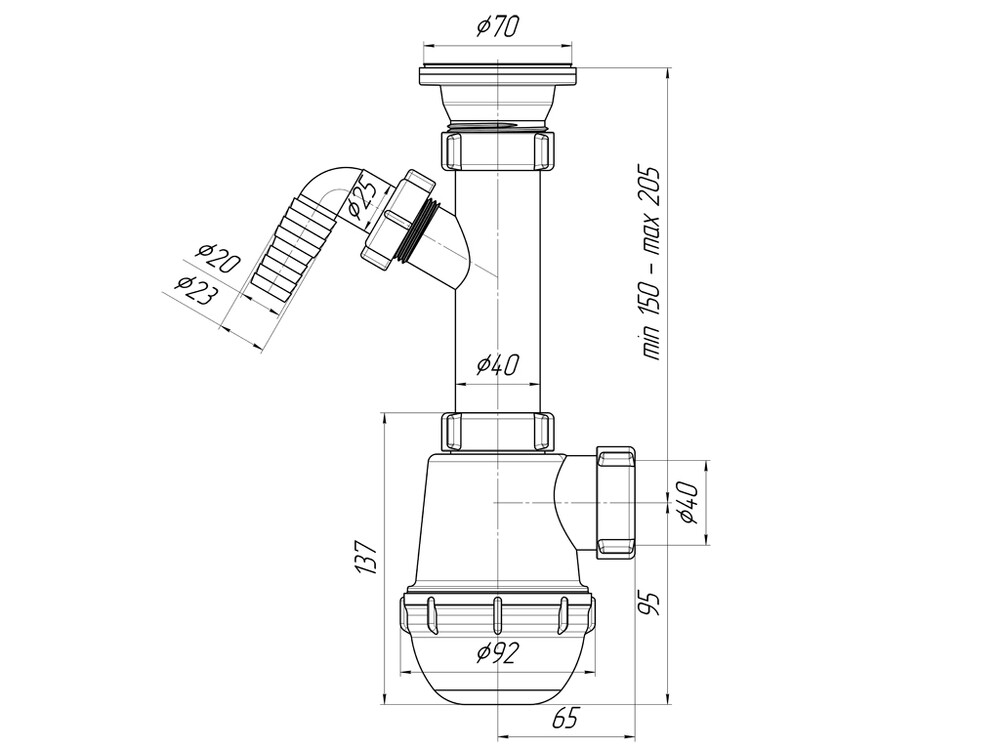 A1000 Сифон АНИ Пласт 1 1/2"*40 Грот с носиком