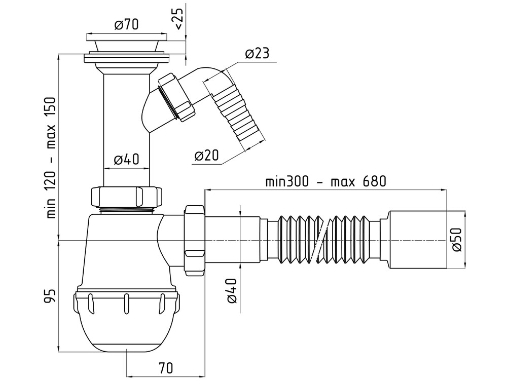 A2010 Сифон АНИ Пласт 1 1/2"*40 Грот с носиком с гофрой 40/50