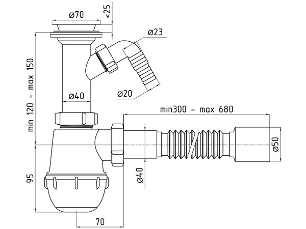 A2010 Сифон АНИ Пласт 1 1/2"*40 Грот с носиком с гофрой 40/50