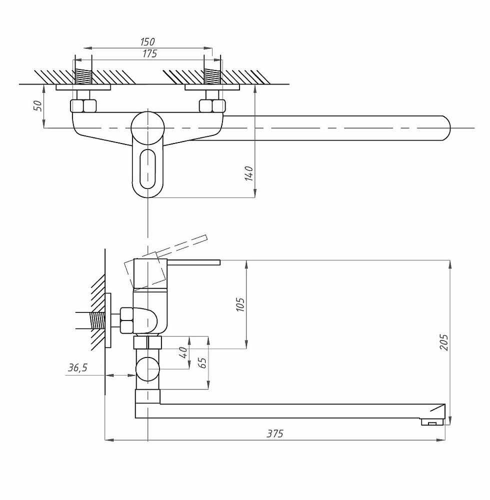 Смеситель Ванна d-40 ПСМ-521-КТ/008 ПЛЮС тип См-ВУОРНШлА