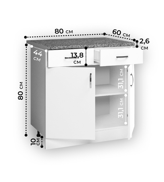 Рабочий стол 80 цвет Белый (2 ящика) столешница Гранит SANTREK HOME (ЛДСП)