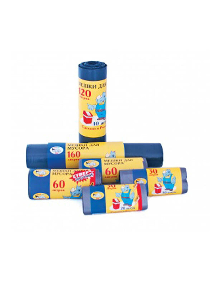 Мешки для мусора 60 л, "Супер" прочные, ПНД 10 мкм, рулон 20 шт.  (Мульти-Пласт 2000)