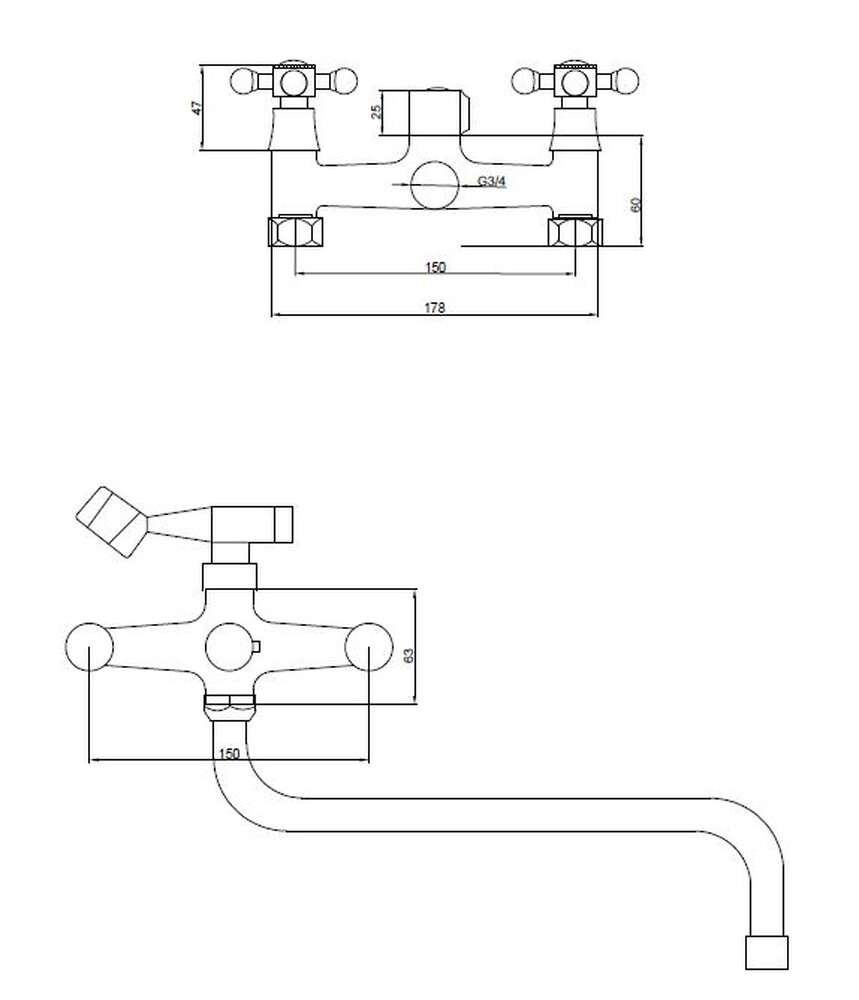 Смеситель Ванна SANTREK AQUA-310  "CLASSIC" 1/2 м/к перекл. кран букса 3-х лепестк. SL 591