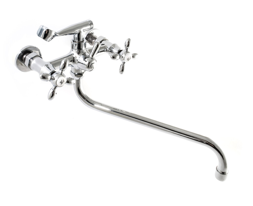 Смеситель Ванна SANTREK AQUA-110  "NOSTALGIE" 1/2 м/к (литой) шар. перекл Крест капелька SL603