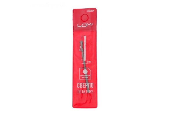 Сверло по бетону LOM, цилиндрический хвостовик, 5 х 85 мм 2580634