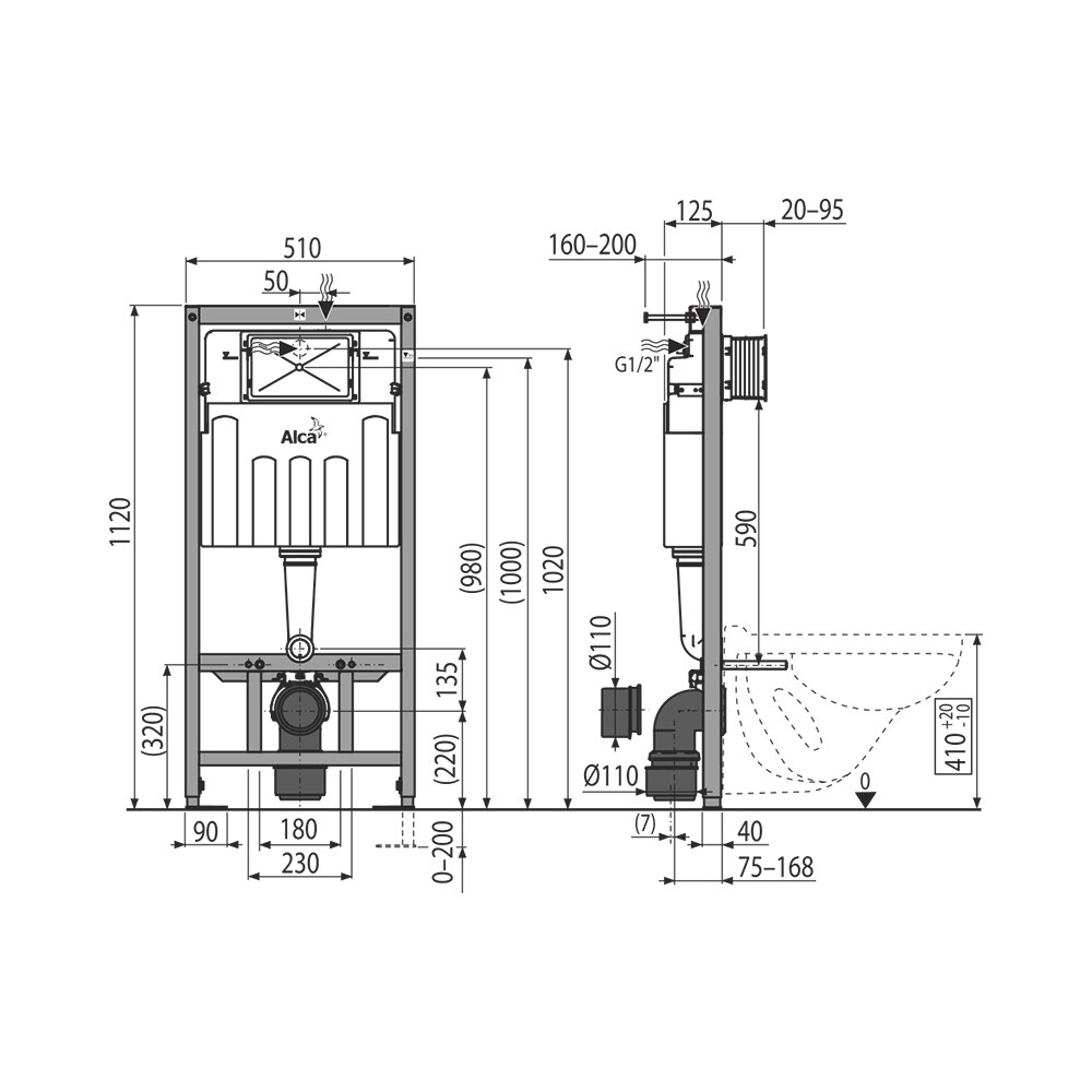 Инсталляция AlcaPlast (набор 4 в1) каркас AM101/1120, кнопка M571-VE-01 (хром-глянец), плита M91, крепеж