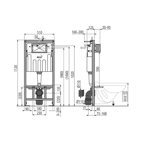 Инсталляция AlcaPlast (набор 4 в1) каркас AM101/1120, кнопка M571-VE-01 (хром-глянец), плита M91, крепеж