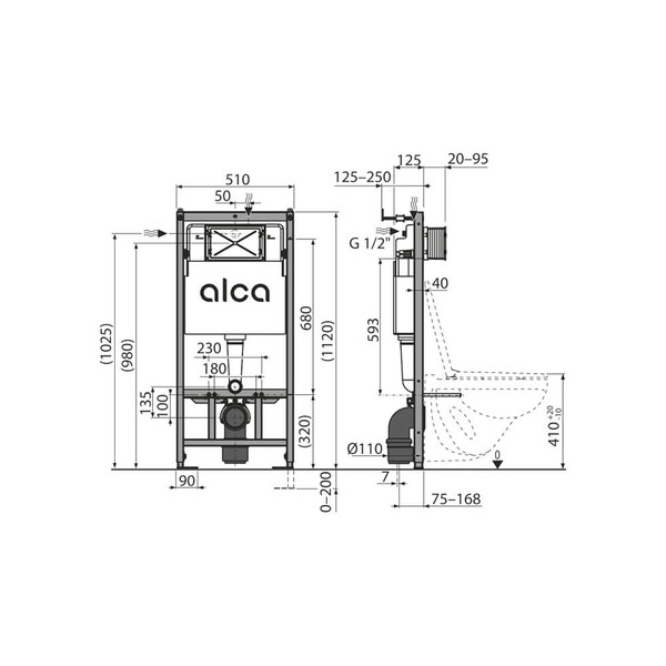 Инсталляция AlcaPlast (набор 4 в1) каркас AM101/1120, кнопка M571-VE-01 (хром-глянец), плита M91, крепеж