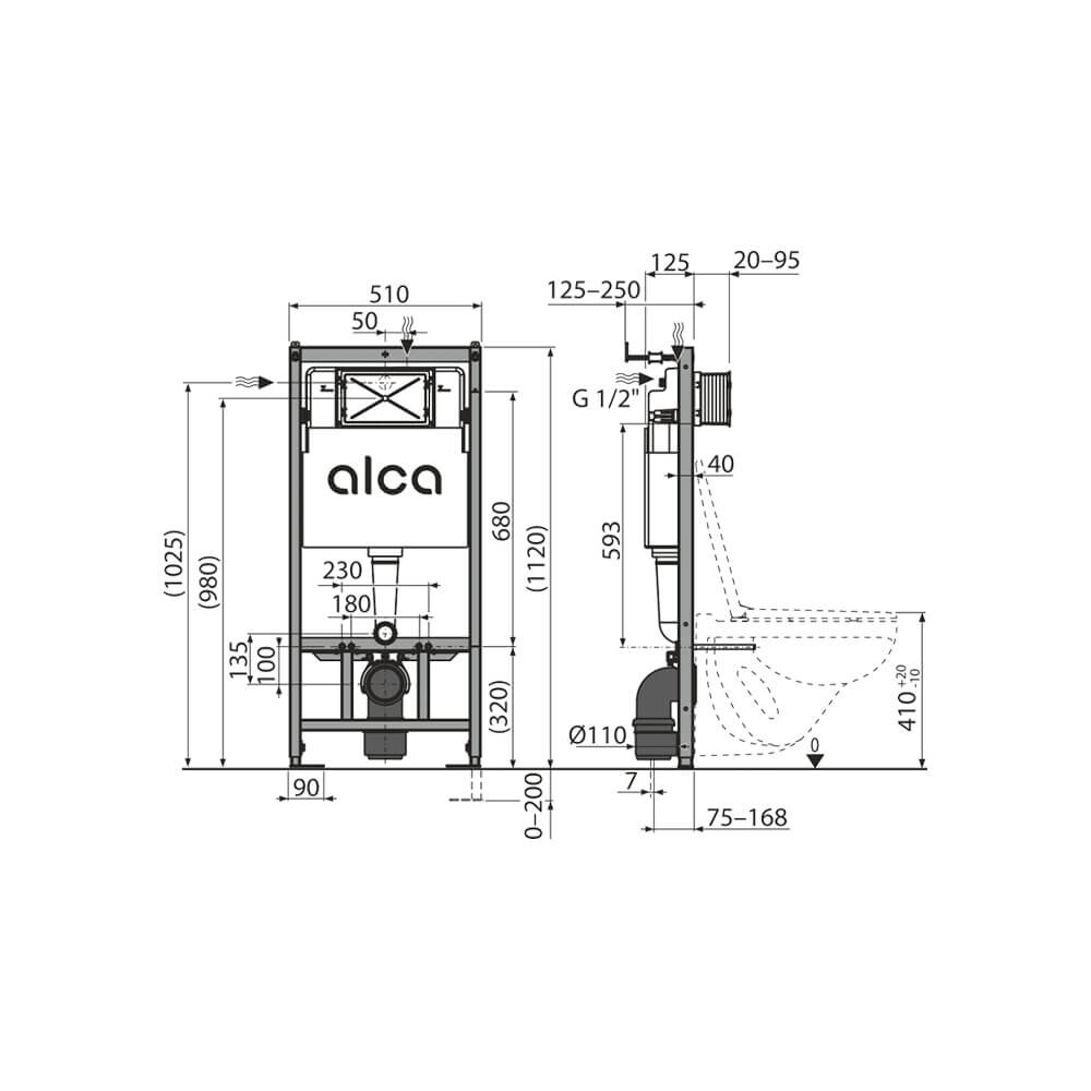 Инсталляция AlcaPlast (набор 4 в1) каркас AM101/1120, кнопка M670-VE-01(белая), плита M91, крепеж
