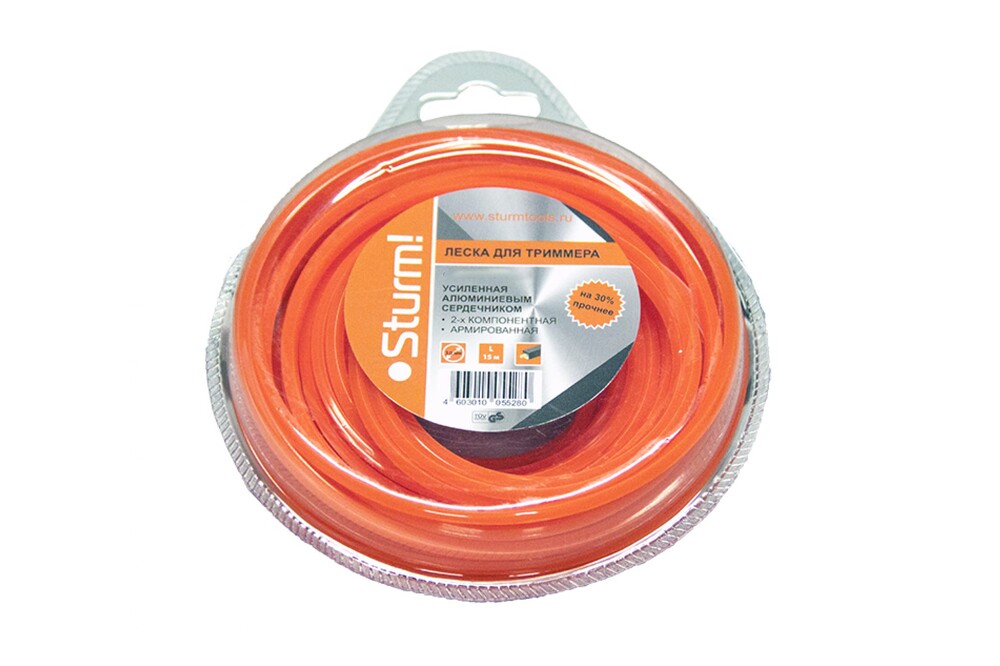 GT3535-2.0-4-15 Леска для триммера, d=2.0 мм, l=15 м, КВАДРАТ, оранж., КАРТОН Sturm!