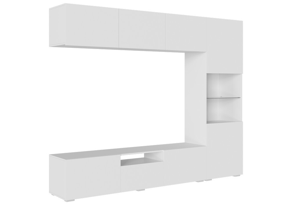 СТЕНФОРД Стенка МДФ Корпус - Белый (Гладкий)  Фасад МДФ - матовая Белый Софт (4 места) ОД574