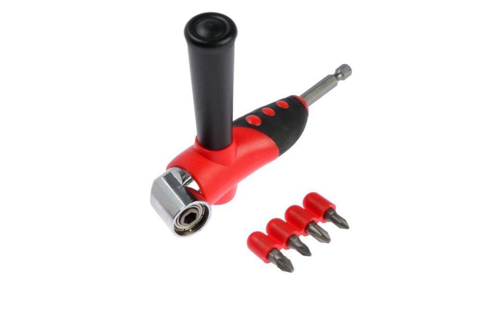 Адаптер угловой для дрели ТУНДРА, с набором бит 4 шт. 3640679