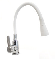 Смеситель кухня PURSH D35 (нерж.сталь,хром,белый гибкий излив+лейка-аэратор,гайка) R99307-W8 