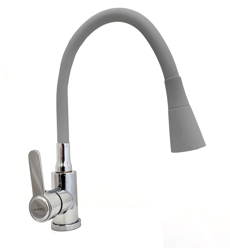Смеситель кухня PURSH D35 (нерж.сталь,хром,серый гибкий излив+лейка-аэратор,гайка) R99307-H8 