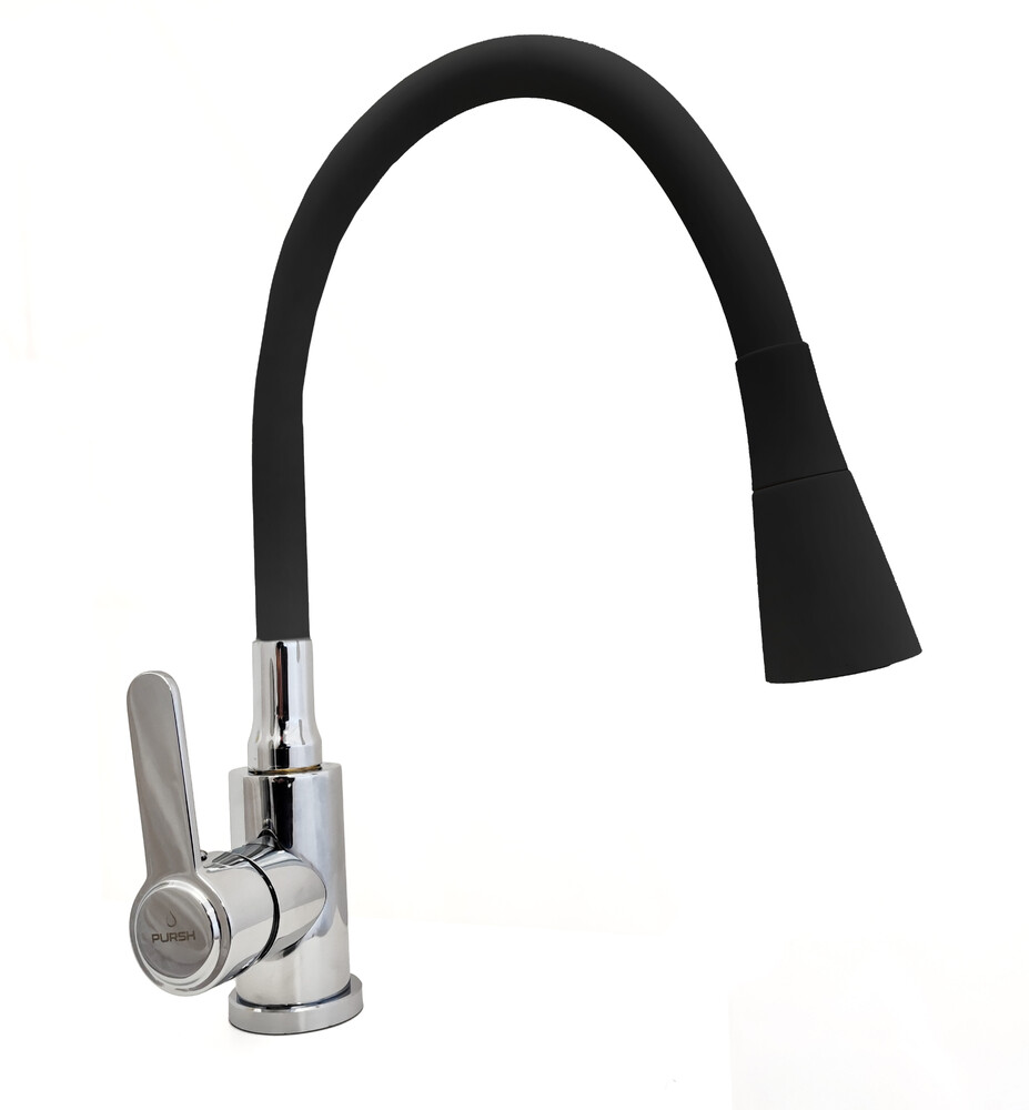 Смеситель кухня PURSH D35 (нерж.сталь,хром,черный гибкий излив+лейка-аэратор,гайка) R99307-E8 