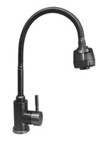 Смеситель кухня Lemen D35 (черный гибкий излив,лейка-аэратор,нержавеющая сталь,черный,гайка) LA9009E 