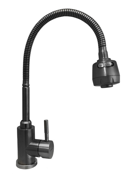 Смеситель кухня Lemen D35 (черный гибкий излив,лейка-аэратор,нержавеющая сталь,черный,гайка) LA9009E 