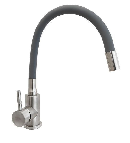 Смеситель кухня Lemen D35 (нержавейка,серый гибкий излив,гайка) LA9006H 