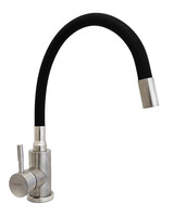 Смеситель кухня Lemen D35 (нержавейка,черный гибкий излив,гайка) LA9006E 