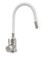 Смеситель кухня Lemen D35 (нержавейка,белый гибкий излив,гайка) LA9006W 