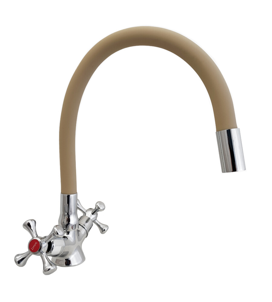 Смеситель Кухня Lemen маховик Крест (LD 91265-М9) на гайке бежевый гусак